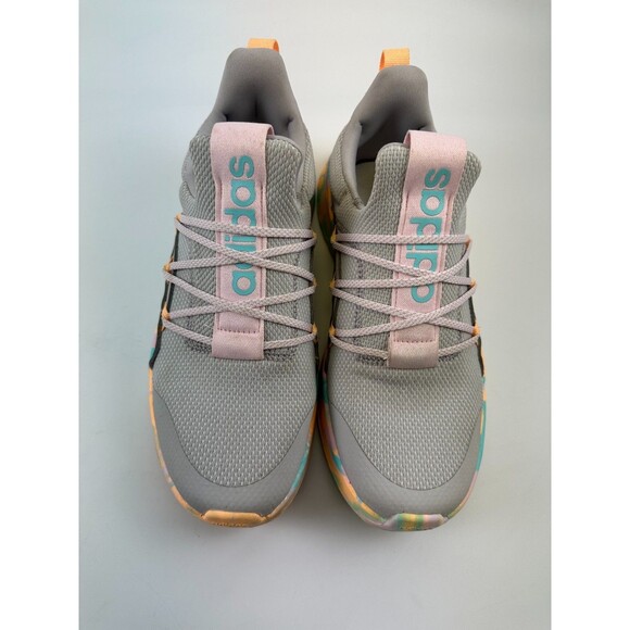 Adidas Lite Racer Adapt 5.0 Sneaker Grey Flash Aqua Camo Slip On Women 8 Youth 7 - Picture 4 of 13